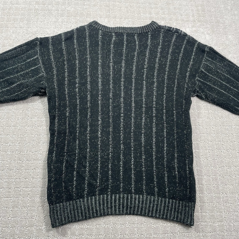 VTG 80s Gabrielle Black & Gray Acrylic Leather Sz Large Geometric Knit Sweater - Picture 3 of 6
